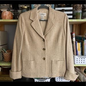 Cream Tan Bloomingdales Wool Texture Blazer